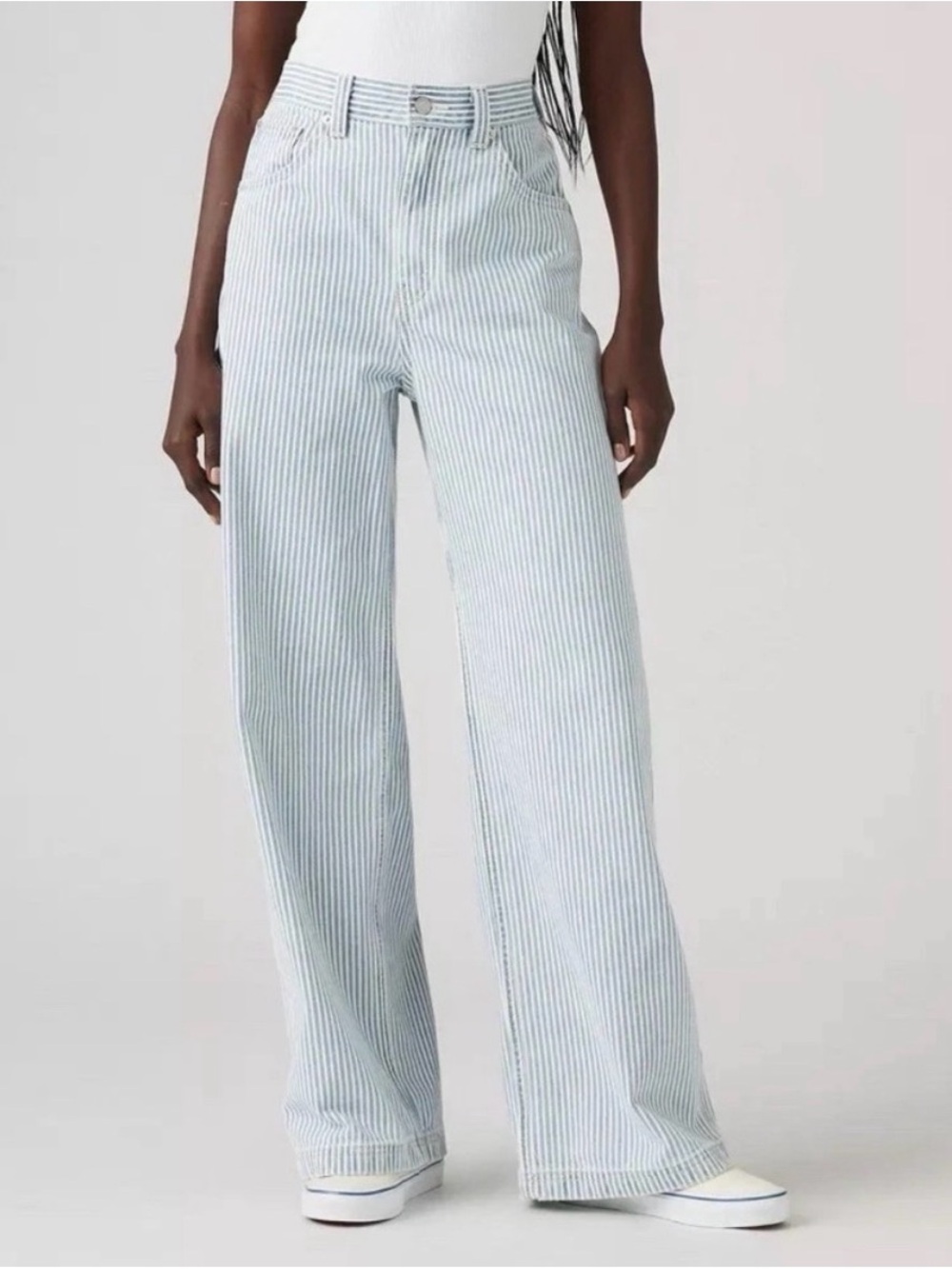 Levi's Light Blue & White Pinstripe Wide Leg Jeans